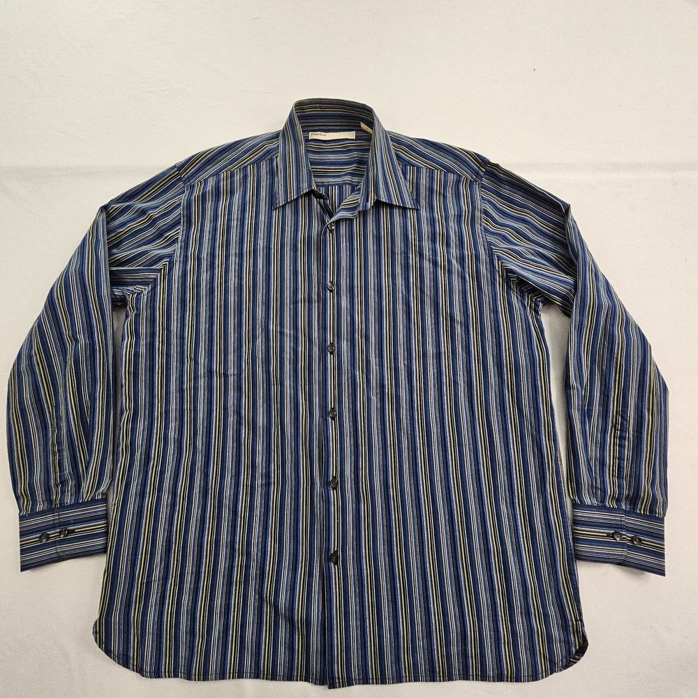 Perry Ellis Blue Striped Long Sleeve Button Up Dress Shirt Men's L